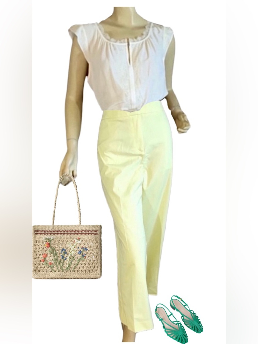 LOFT OUTLET YELLOW CROPPED FLARE LEG TROUSERS (12)